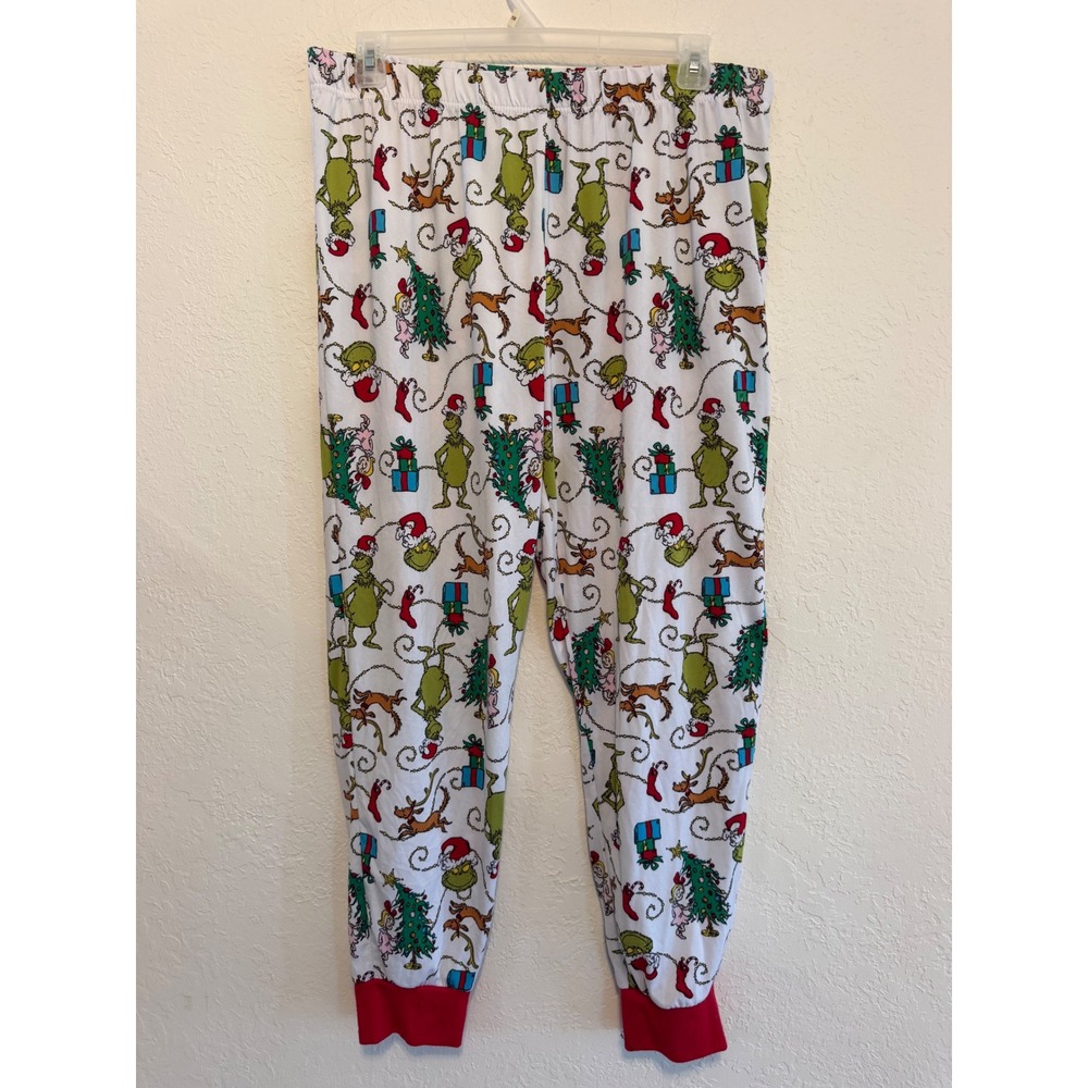 Dr Seuss The Grinch Christmas Pajama Pants Mens Large White Holiday Joggers L